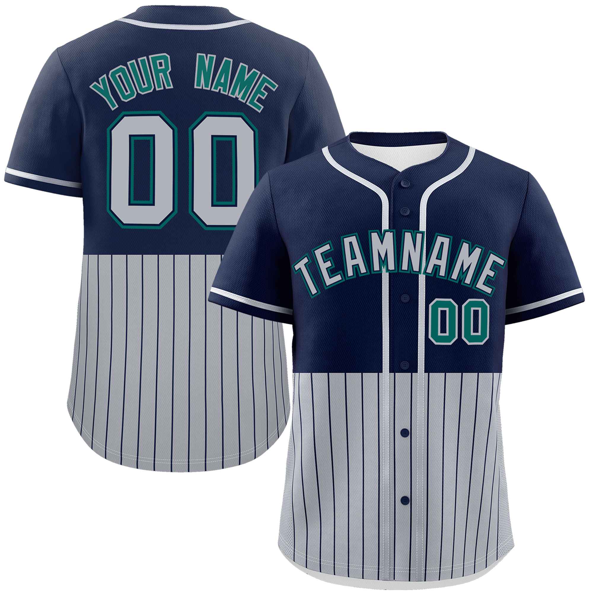 Custom Navy Gray Personalized Half Stripe Design Authentic Baseball Jersey