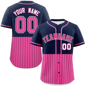 Custom Navy Pink Personalized Half Stripe Design Authentic Baseball Jersey