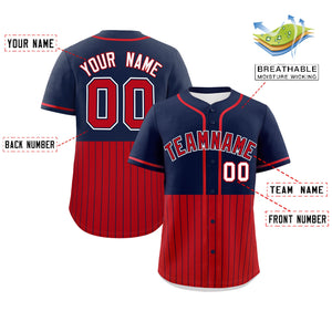 Custom Navy Red Personalized Half Stripe Design Authentic Baseball Jersey