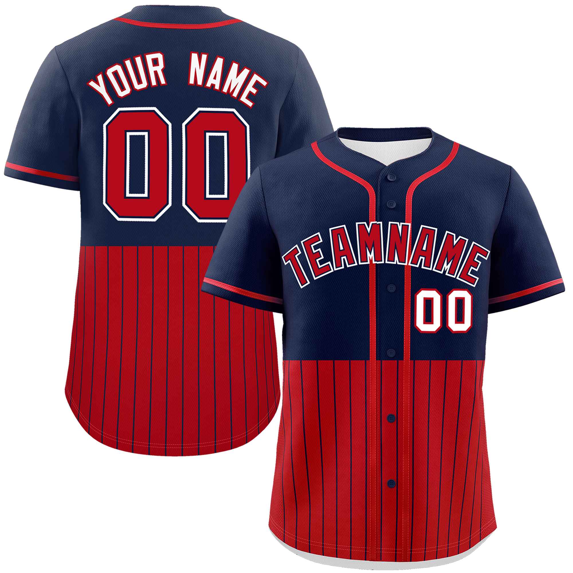 Custom Navy Red Personalized Half Stripe Design Authentic Baseball Jersey