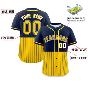 Custom Navy Gold Personalized Half Stripe Design Authentic Baseball Jersey