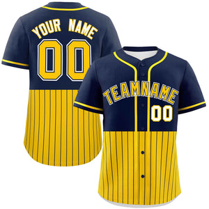 Custom Navy Gold Personalized Half Stripe Design Authentic Baseball Jersey