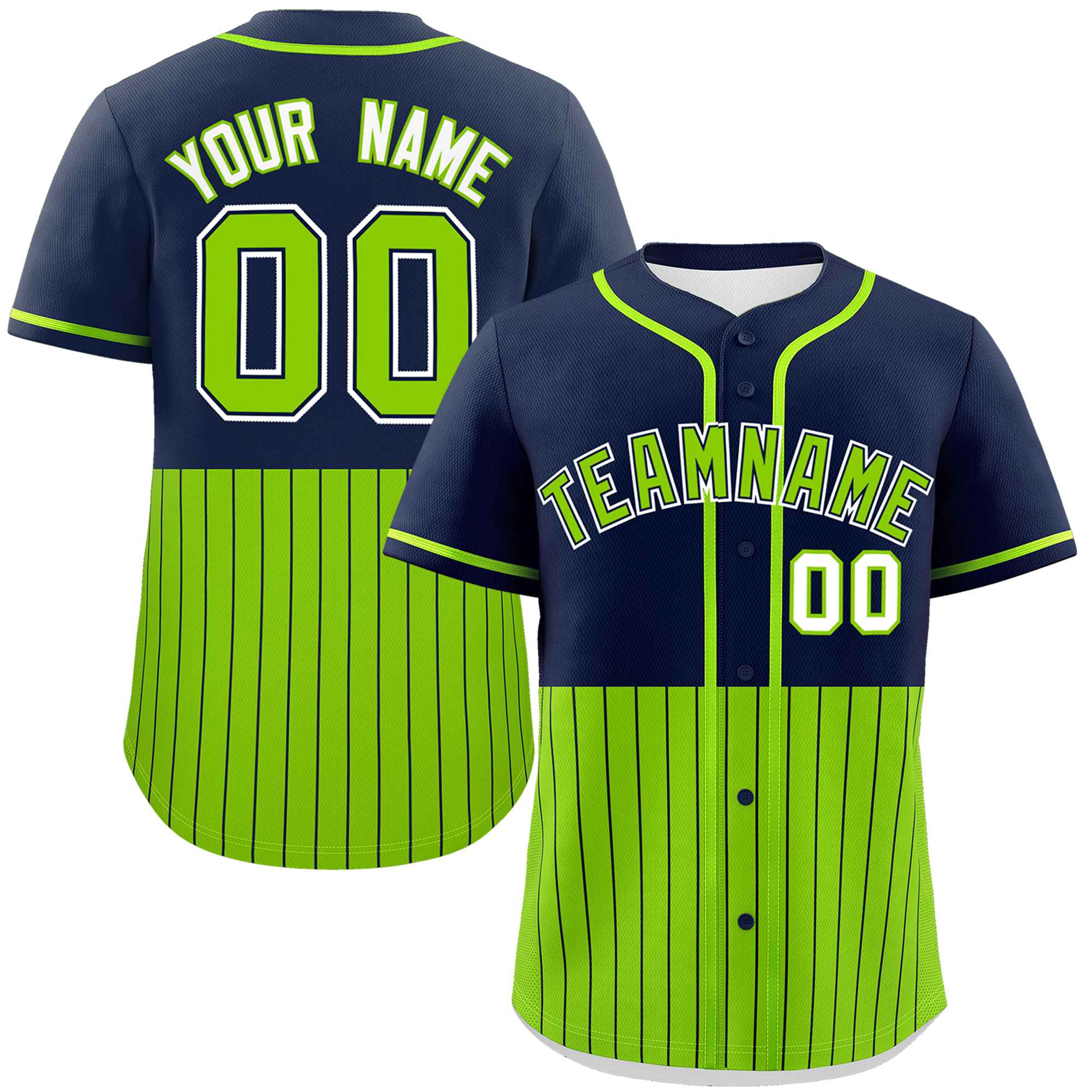 Custom Navy Neon Green Personalized Half Stripe Design Authentic Baseball Jersey