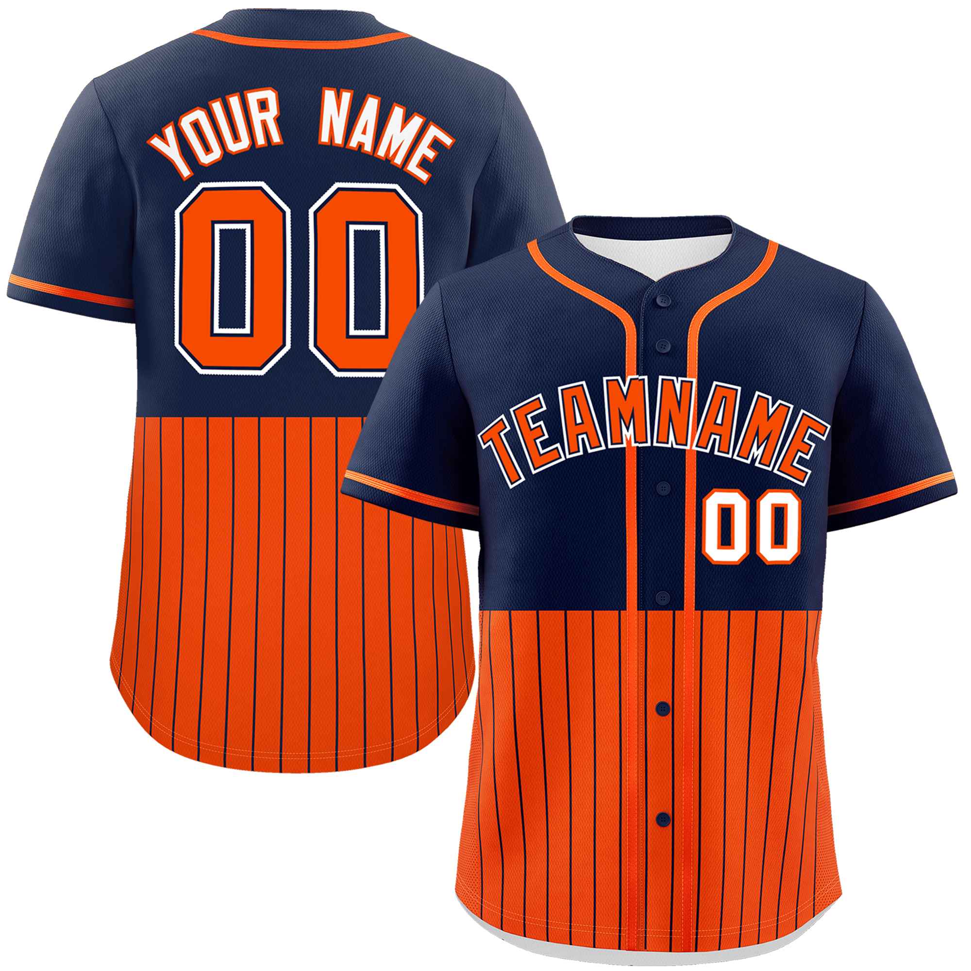 Custom Navy Orange Personalized Half Stripe Design Authentic Baseball Jersey