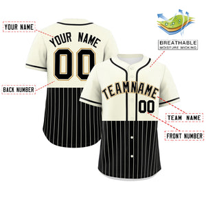 Custom Cream Black Personalized Half Stripe Design Authentic Baseball Jersey