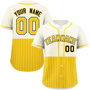 Custom Cream Gold Personalized Half Stripe Design Authentic Baseball Jersey