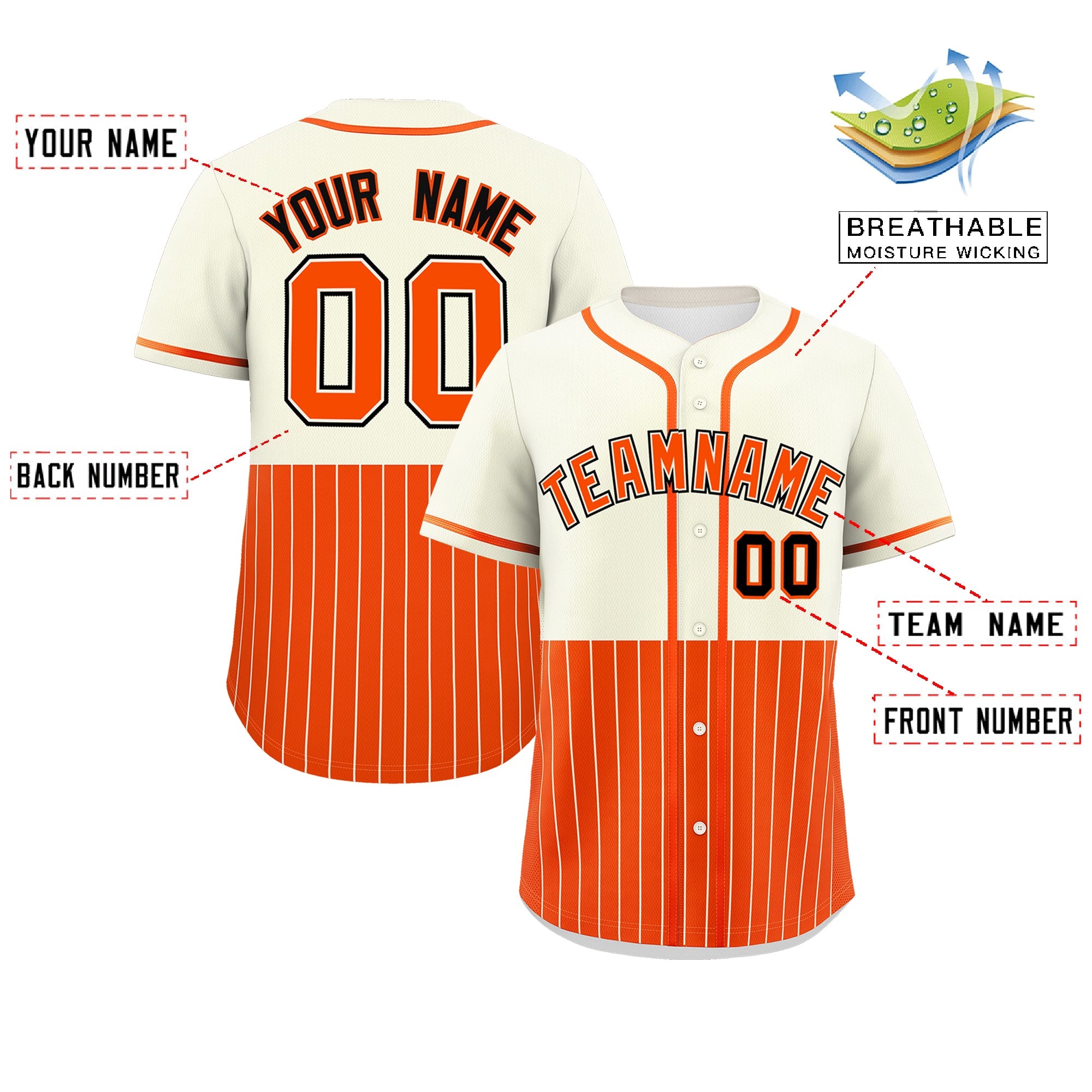 Custom Cream Orange Personalized Half Stripe Design Authentic Baseball Jersey