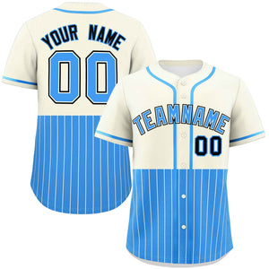 Custom Cream Powder Blue Personalized Half Stripe Design Authentic Baseball Jersey