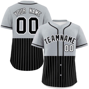 Custom Gray Black Personalized Half Stripe Design Authentic Baseball Jersey