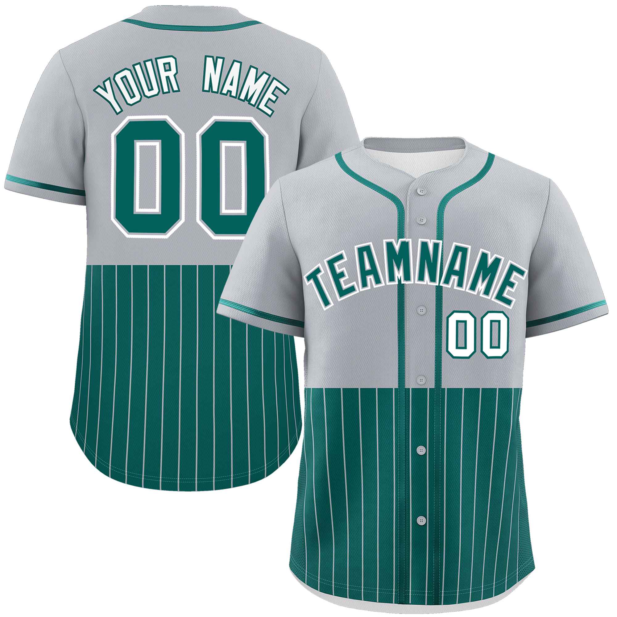 Custom Gray Aqua Personalized Half Stripe Design Authentic Baseball Jersey