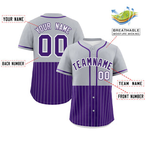 Custom Gray Purple Personalized Half Stripe Design Authentic Baseball Jersey