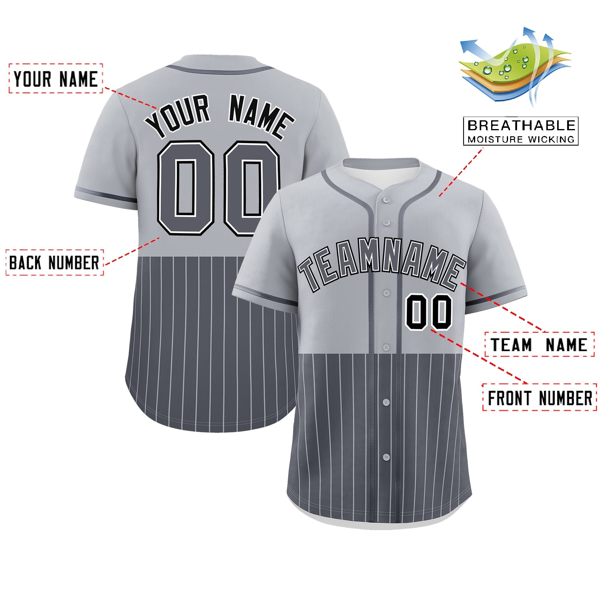 Custom Gray Dark Gray Personalized Half Stripe Design Authentic Baseball Jersey