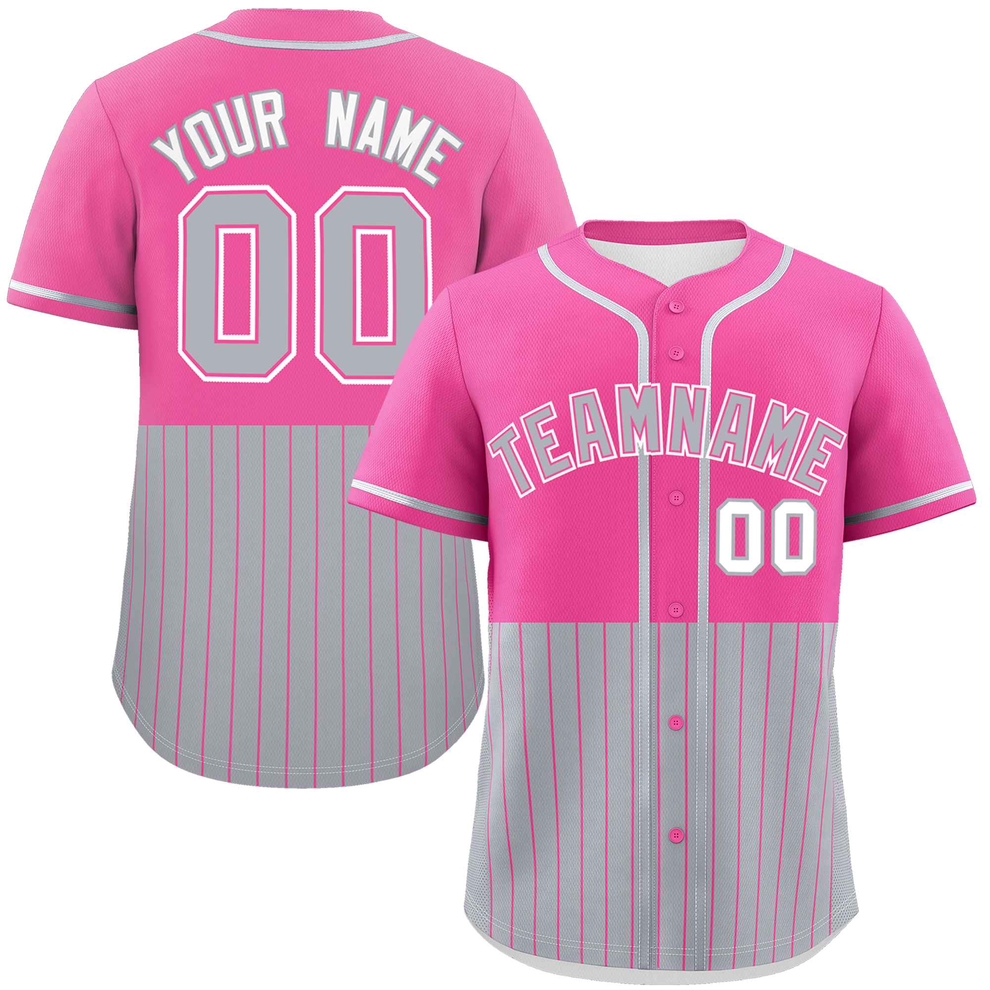 Custom Pink Gray Personalized Half Stripe Design Authentic Baseball Jersey