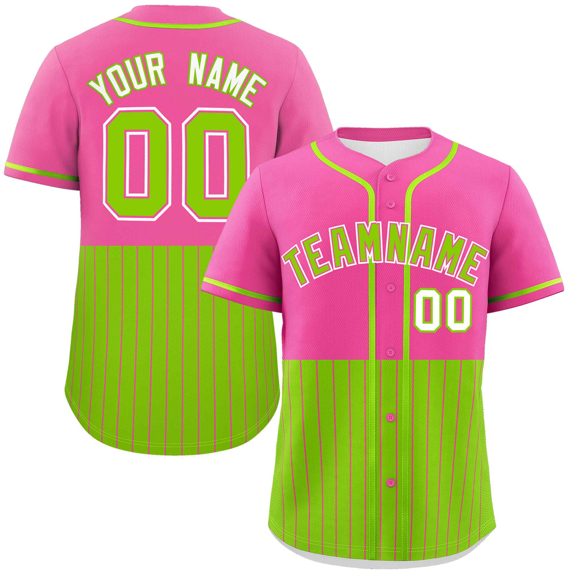 Custom Pink Neon Green Personalized Half Stripe Design Authentic Baseball Jersey