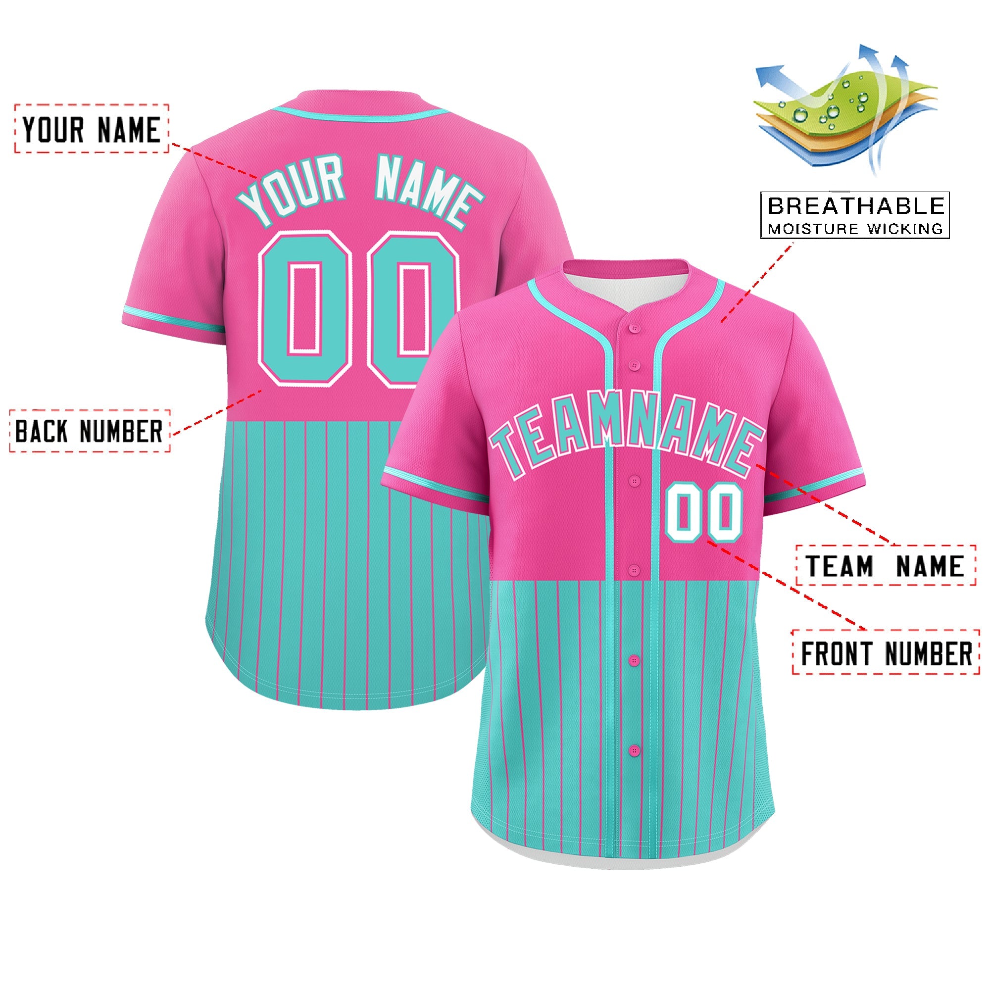 Custom Pink Bright Green Personalized Half Stripe Design Authentic Baseball Jersey