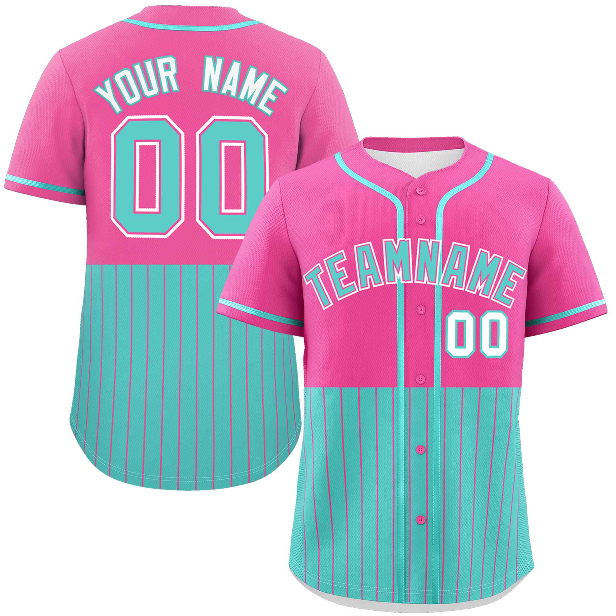 Custom Pink Bright Green Personalized Half Stripe Design Authentic Baseball Jersey