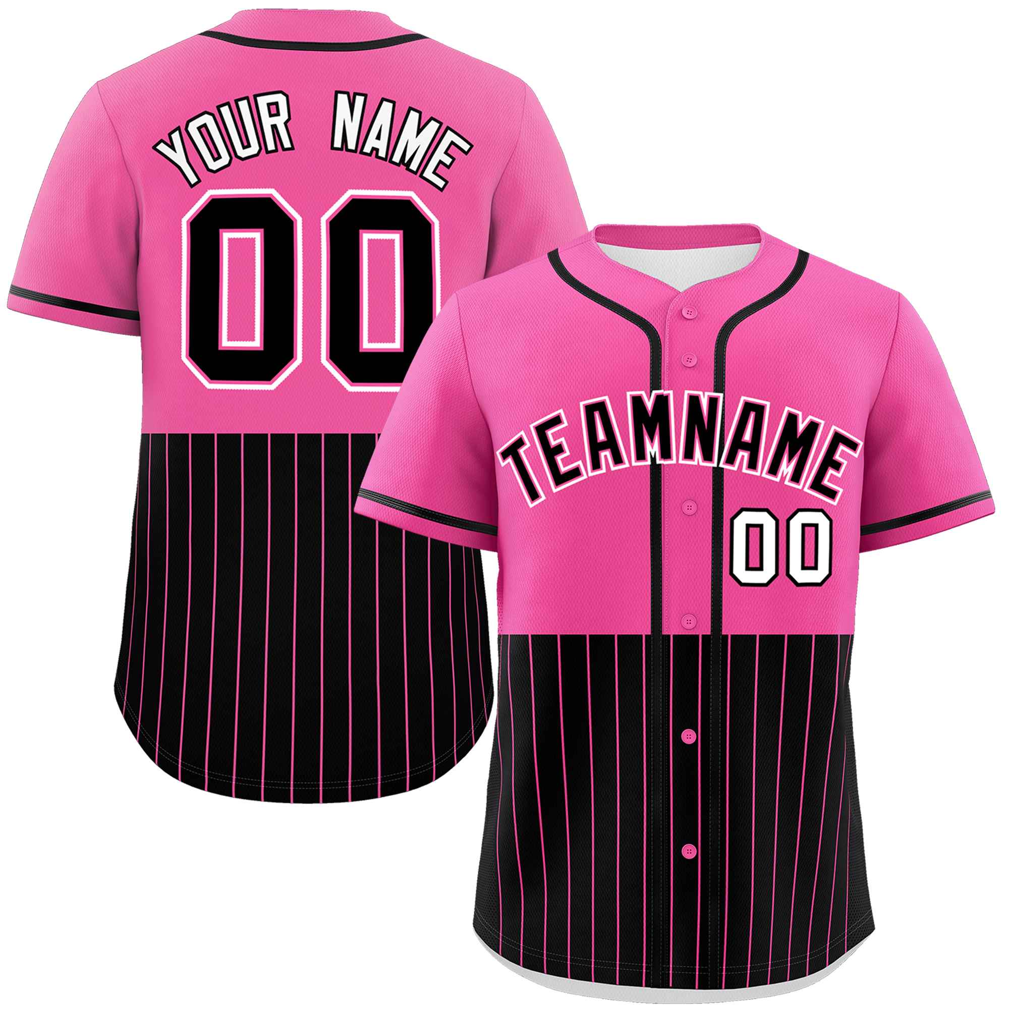 Custom Pink Black Personalized Half Stripe Design Authentic Baseball Jersey