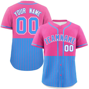 Custom Pink Powder Blue Personalized Half Stripe Design Authentic Baseball Jersey