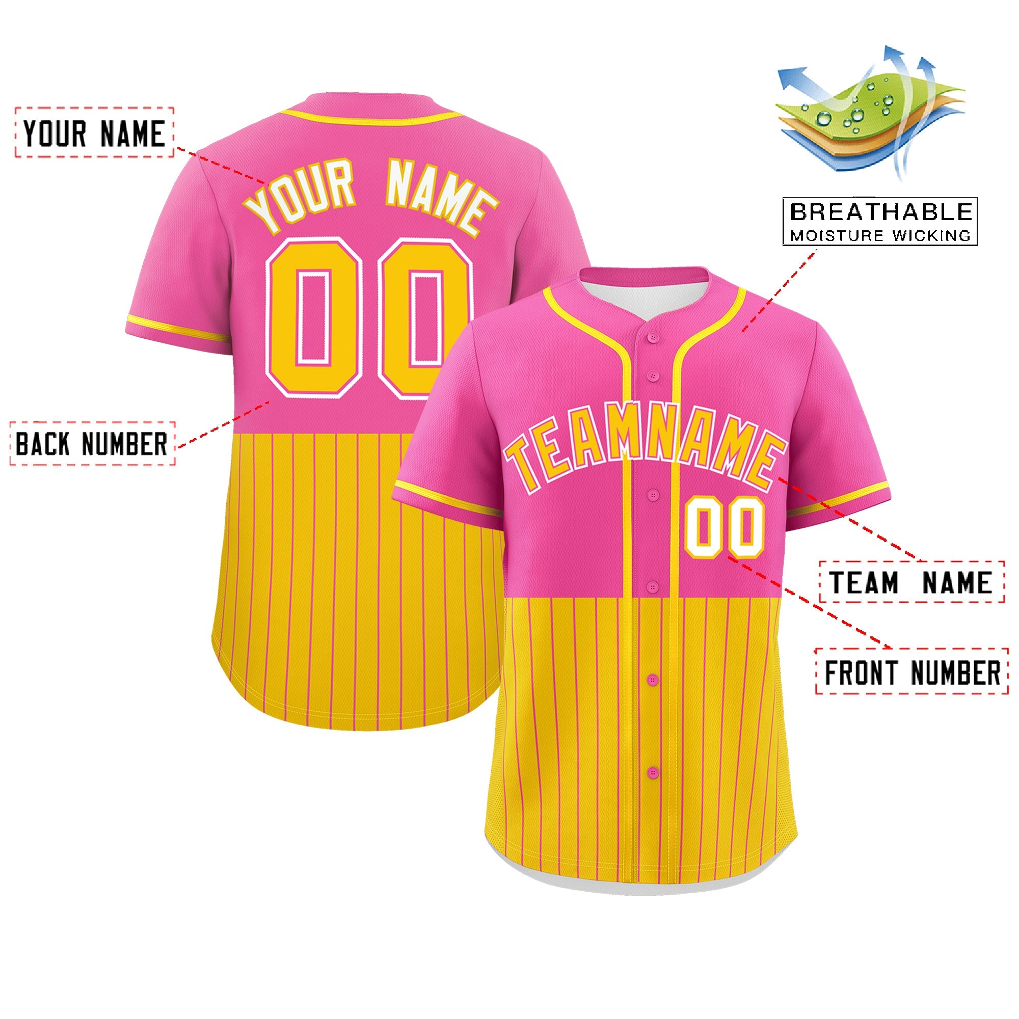 Custom Pink Gold Personalized Half Stripe Design Authentic Baseball Jersey