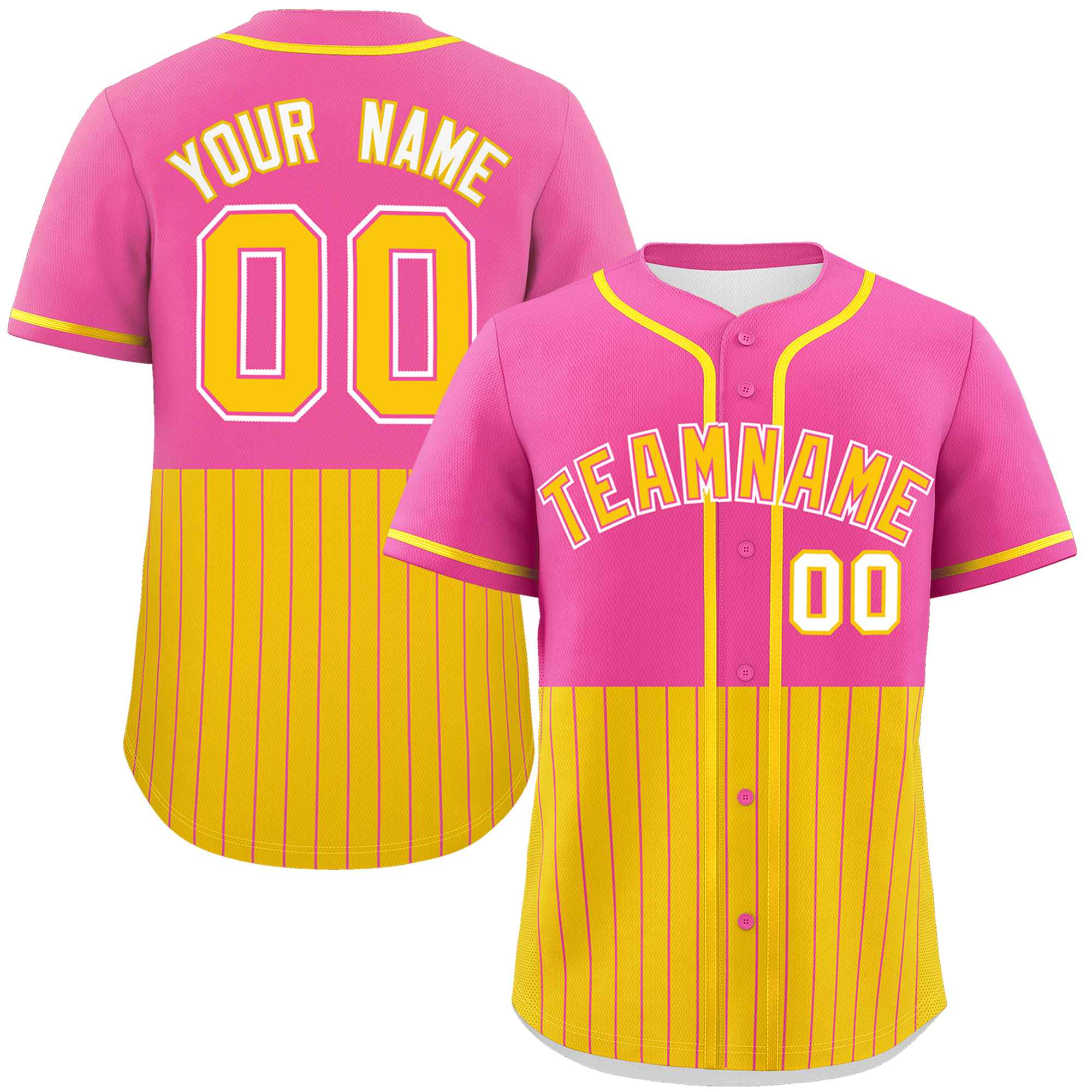 Custom Pink Gold Personalized Half Stripe Design Authentic Baseball Jersey