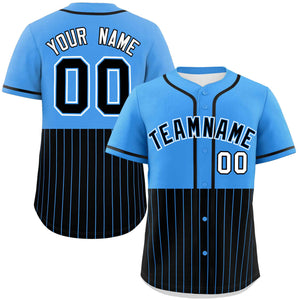 Custom Powder Blue Black Personalized Half Stripe Design Authentic Baseball Jersey