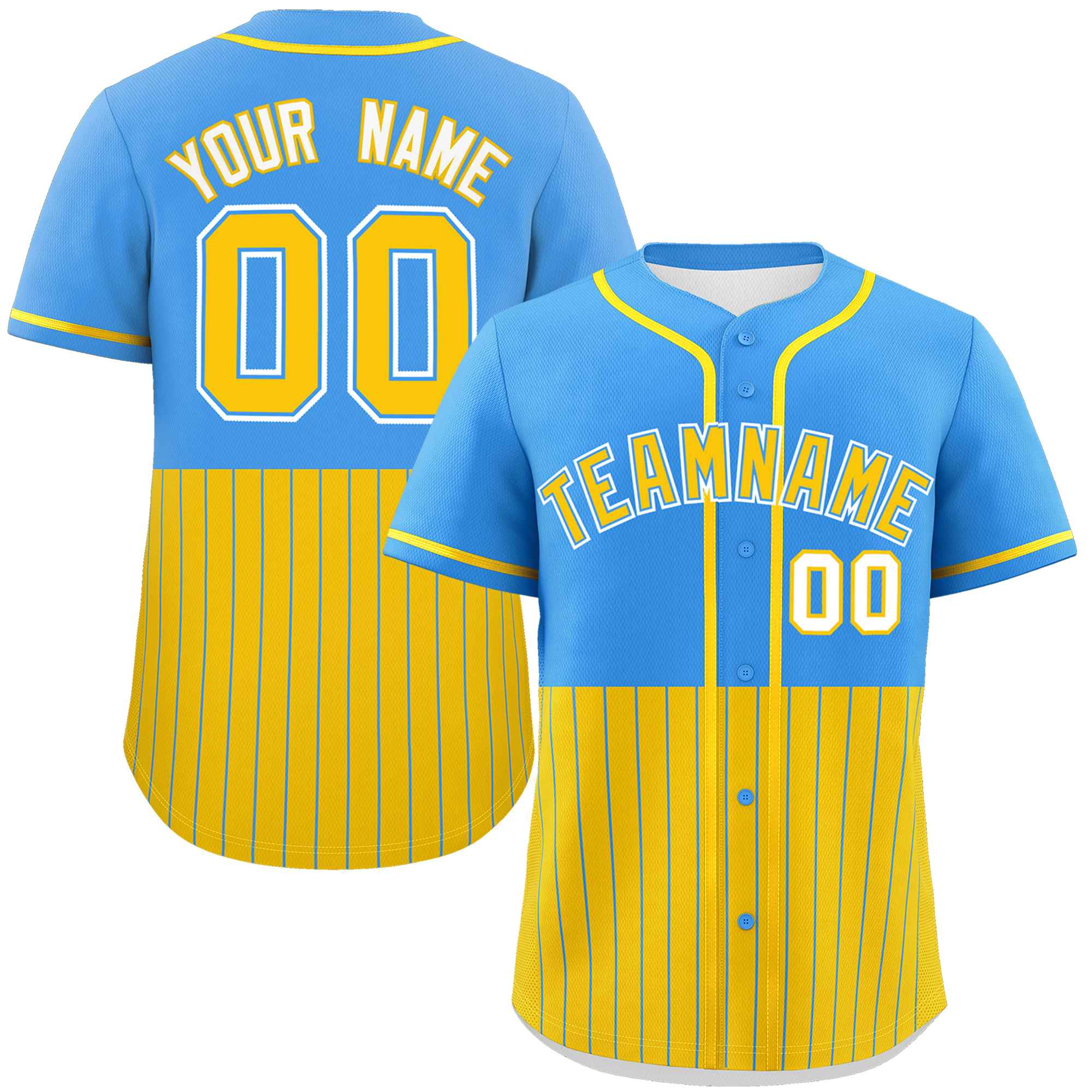 Custom Powder Blue Gold Personalized Half Stripe Design Authentic Baseball Jersey