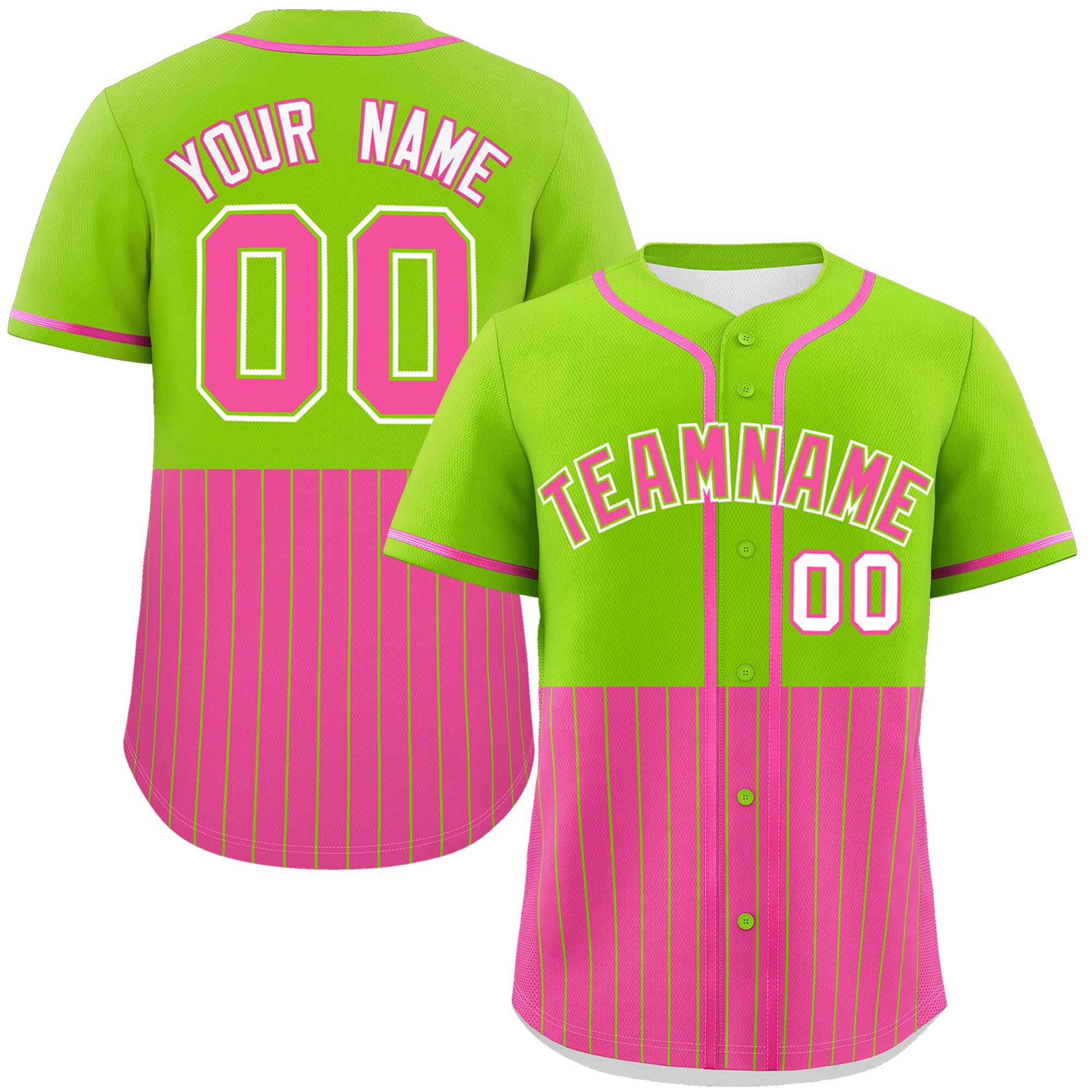 Custom Neon Green Pink Personalized Half Stripe Design Authentic Baseball Jersey