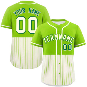 Custom Neon Green Cream Personalized Half Stripe Design Authentic Baseball Jersey