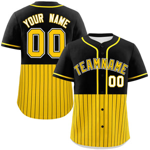 Custom Black Gold Personalized Half Stripe Design Authentic Baseball Jersey