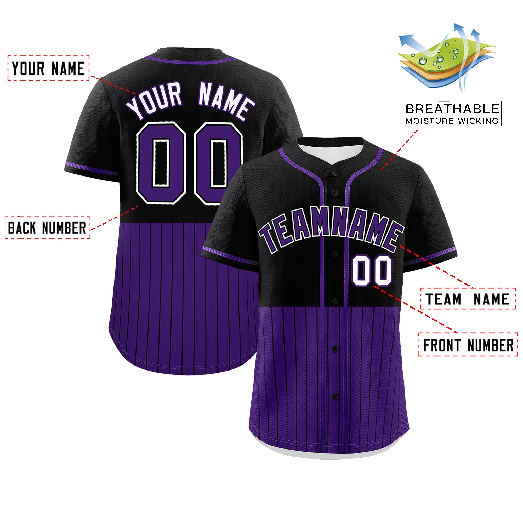 Custom Black Purple Personalized Half Stripe Design Authentic Baseball Jersey