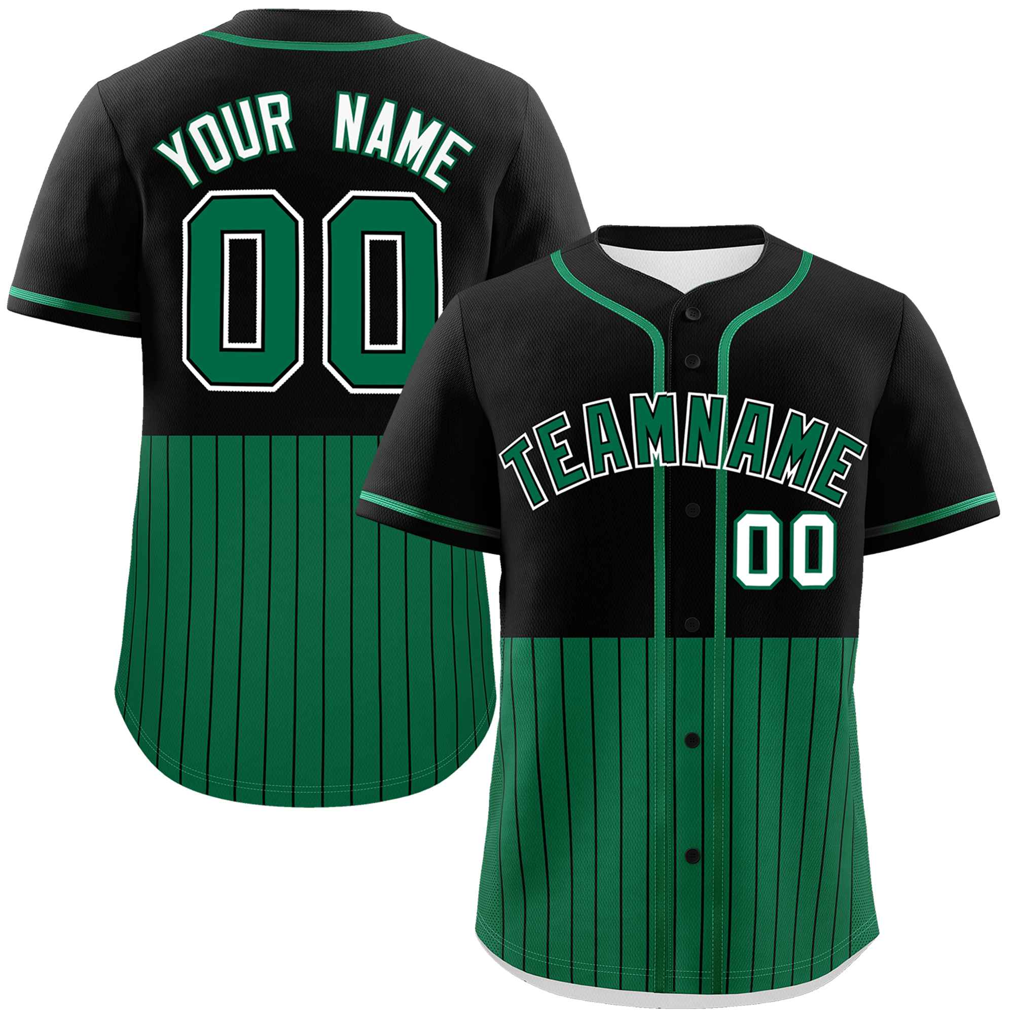 Custom Black Kelly Green Personalized Half Stripe Design Authentic Baseball Jersey