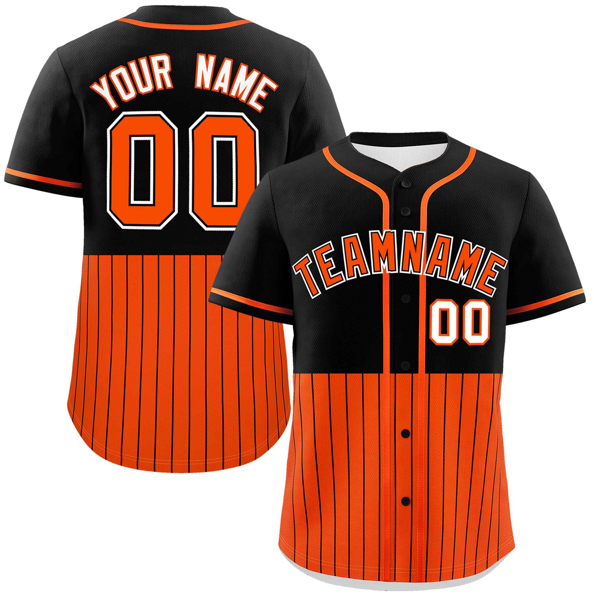 Custom Black Orange Personalized Half Stripe Design Authentic Baseball Jersey