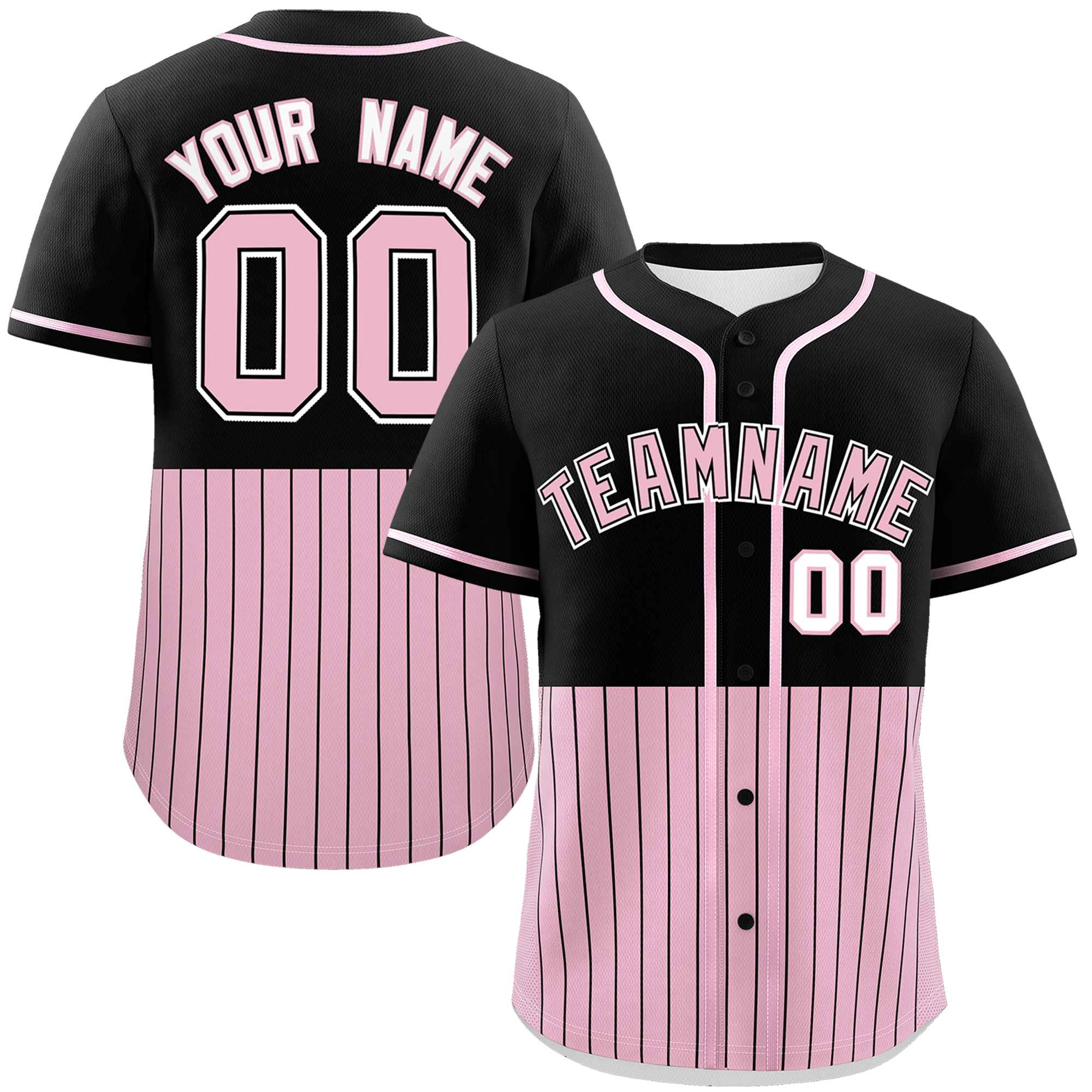 Custom Black Light Pink Personalized Half Stripe Design Authentic Baseball Jersey