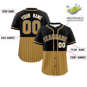 Custom Black Old Gold Personalized Half Stripe Design Authentic Baseball Jersey