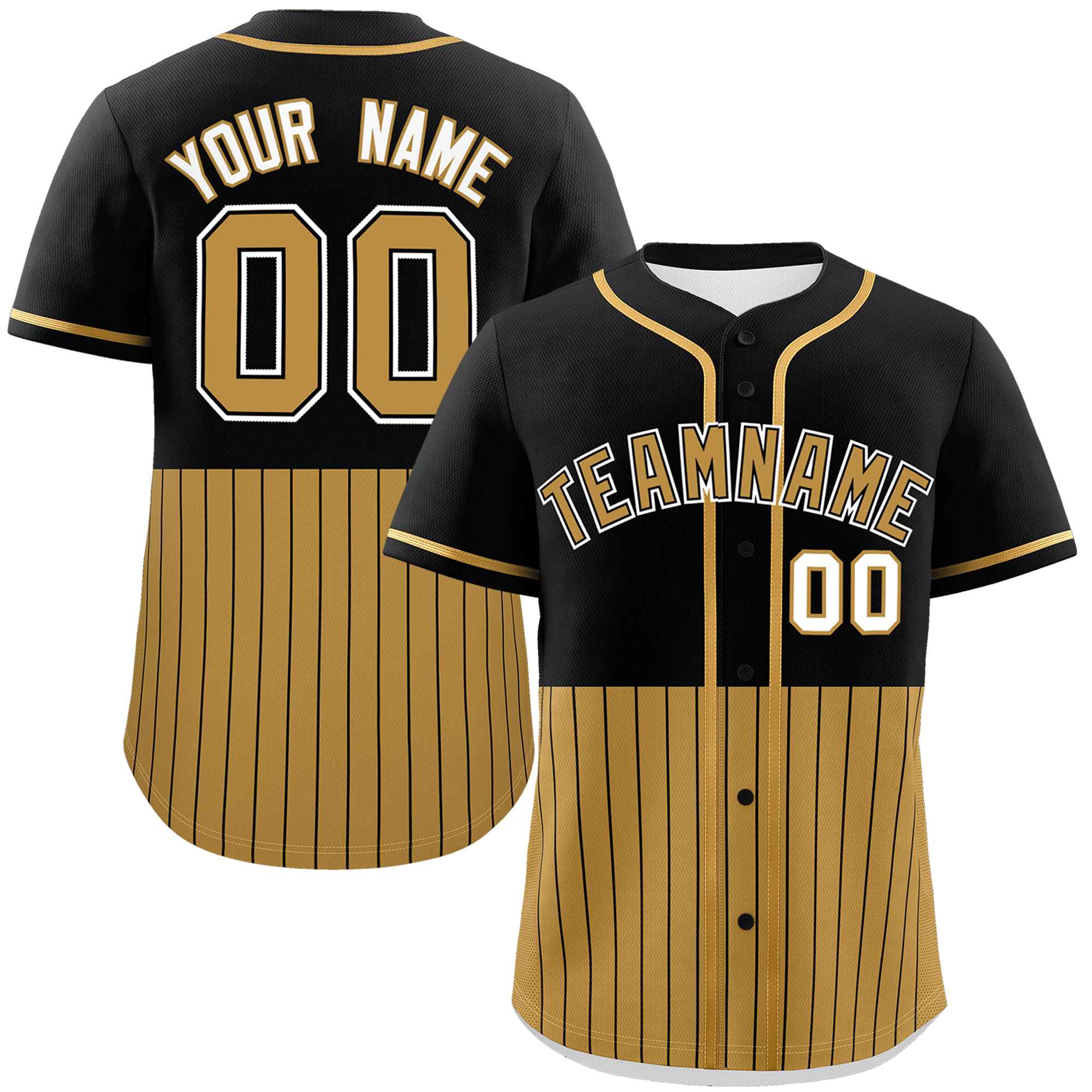 Custom Black Old Gold Personalized Half Stripe Design Authentic Baseball Jersey