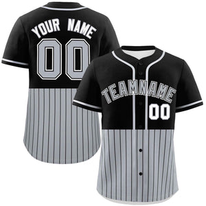 Custom Black Gray Personalized Half Stripe Design Authentic Baseball Jersey