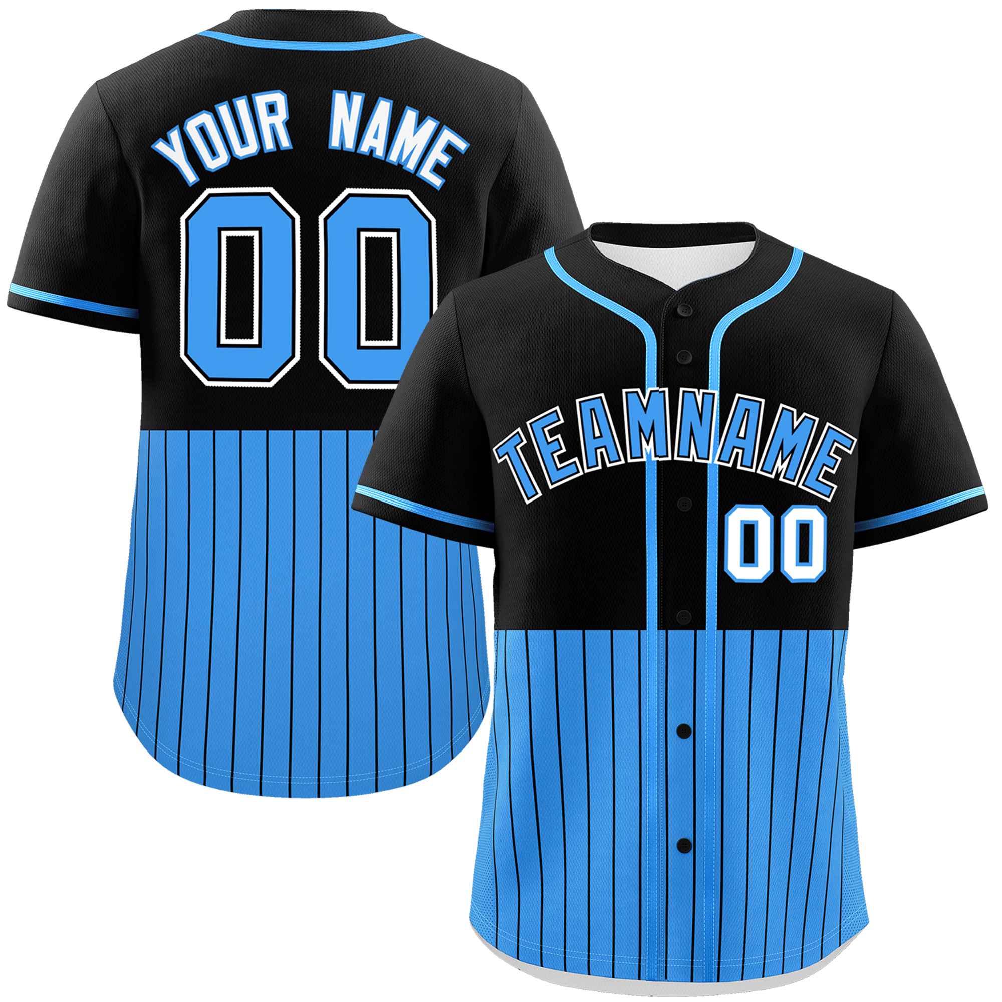 Custom Black Powder Blue Personalized Half Stripe Design Authentic Baseball Jersey