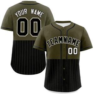 Custom Olive Black Personalized Half Stripe Design Authentic Baseball Jersey