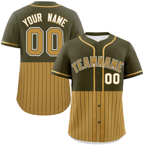 Custom Olive Old Gold Personalized Half Stripe Design Authentic Baseball Jersey