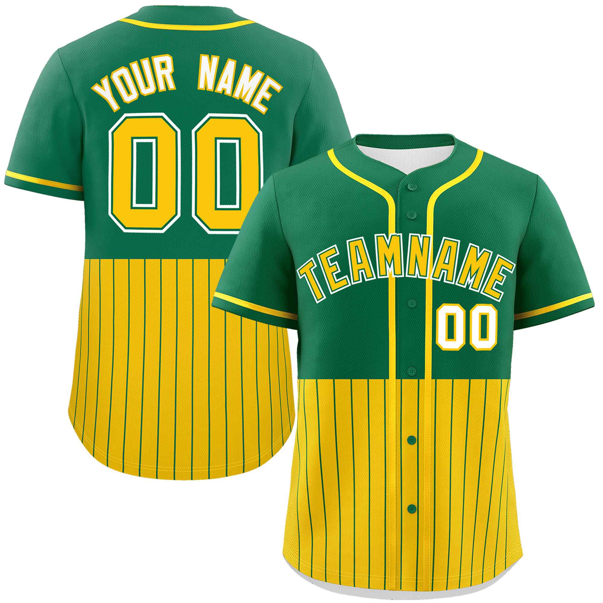 Custom Kelly Green Gold Personalized Half Stripe Design Authentic Baseball Jersey