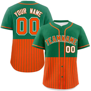 Custom Kelly Green Orange Personalized Half Stripe Design Authentic Baseball Jersey