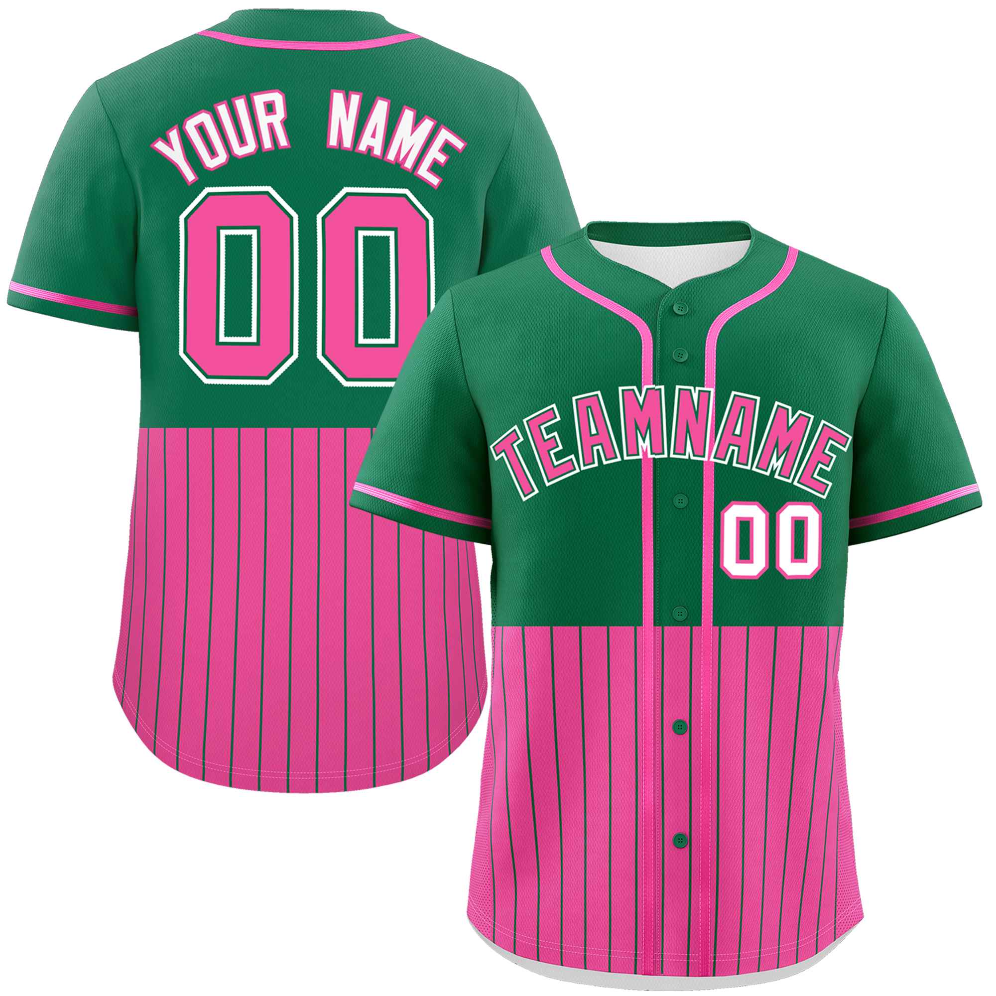 Custom Kelly Green Pink Personalized Half Stripe Design Authentic Baseball Jersey