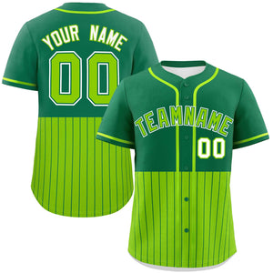 Custom Kelly Green Neon Green Personalized Half Stripe Design Authentic Baseball Jersey