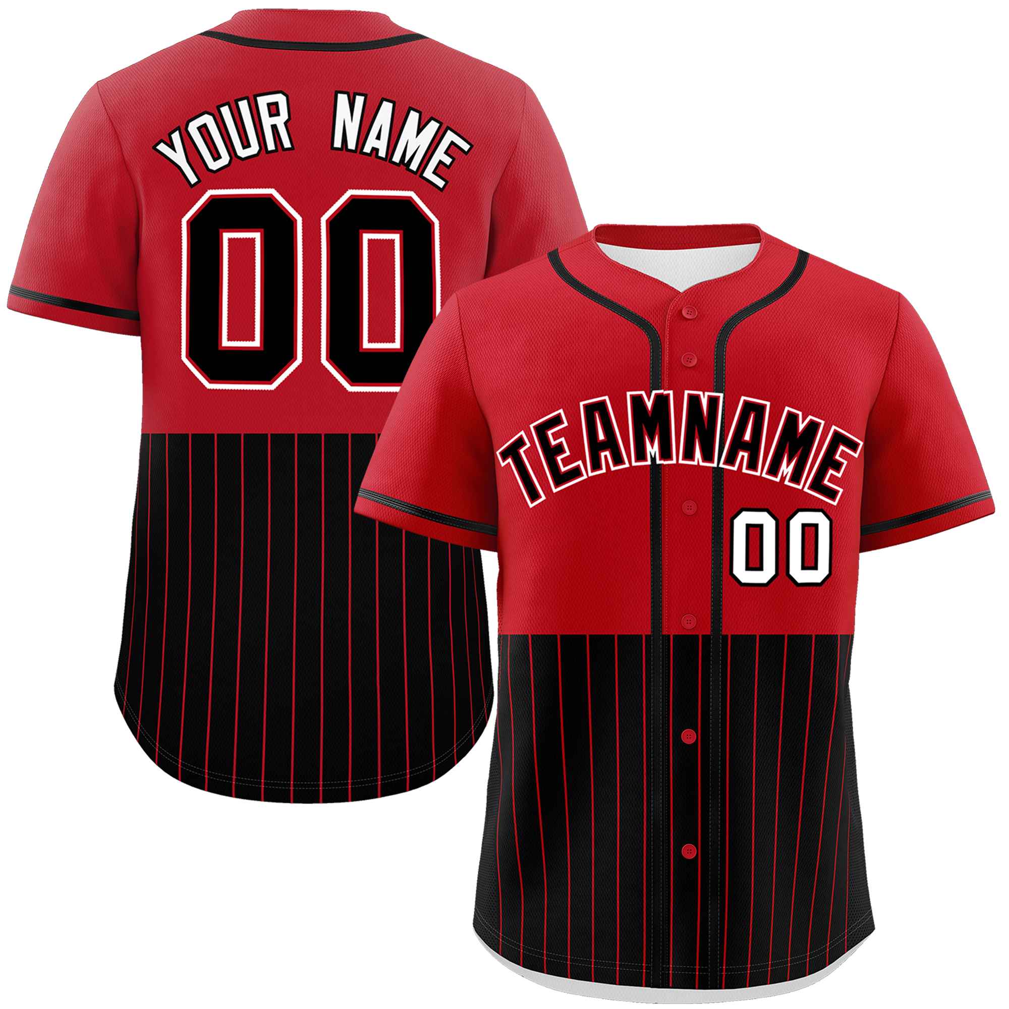 Custom Red Black Personalized Half Stripe Design Authentic Baseball Jersey