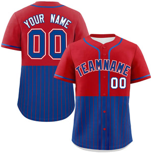 Custom Red Royal Personalized Half Stripe Design Authentic Baseball Jersey