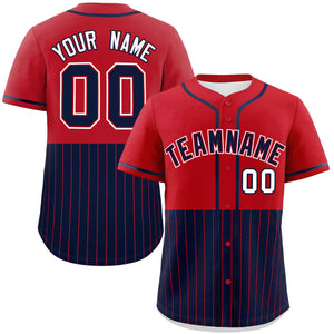 Custom Red Navy Personalized Half Stripe Design Authentic Baseball Jersey