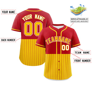 Custom Red Gold Personalized Half Stripe Design Authentic Baseball Jersey