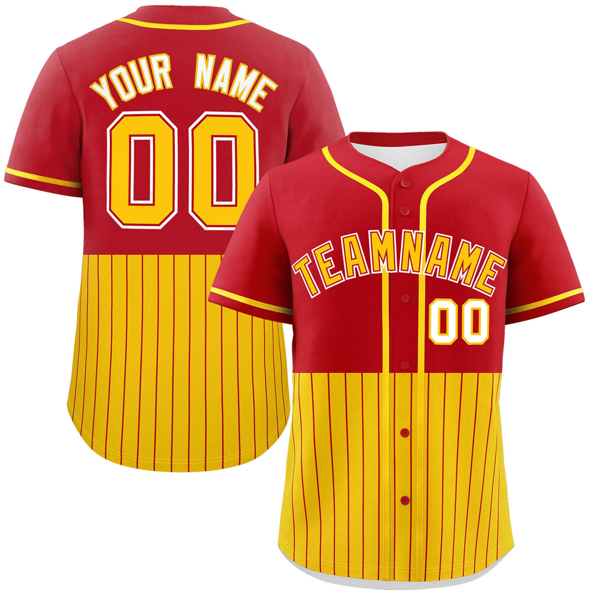 Custom Red Gold Personalized Half Stripe Design Authentic Baseball Jersey