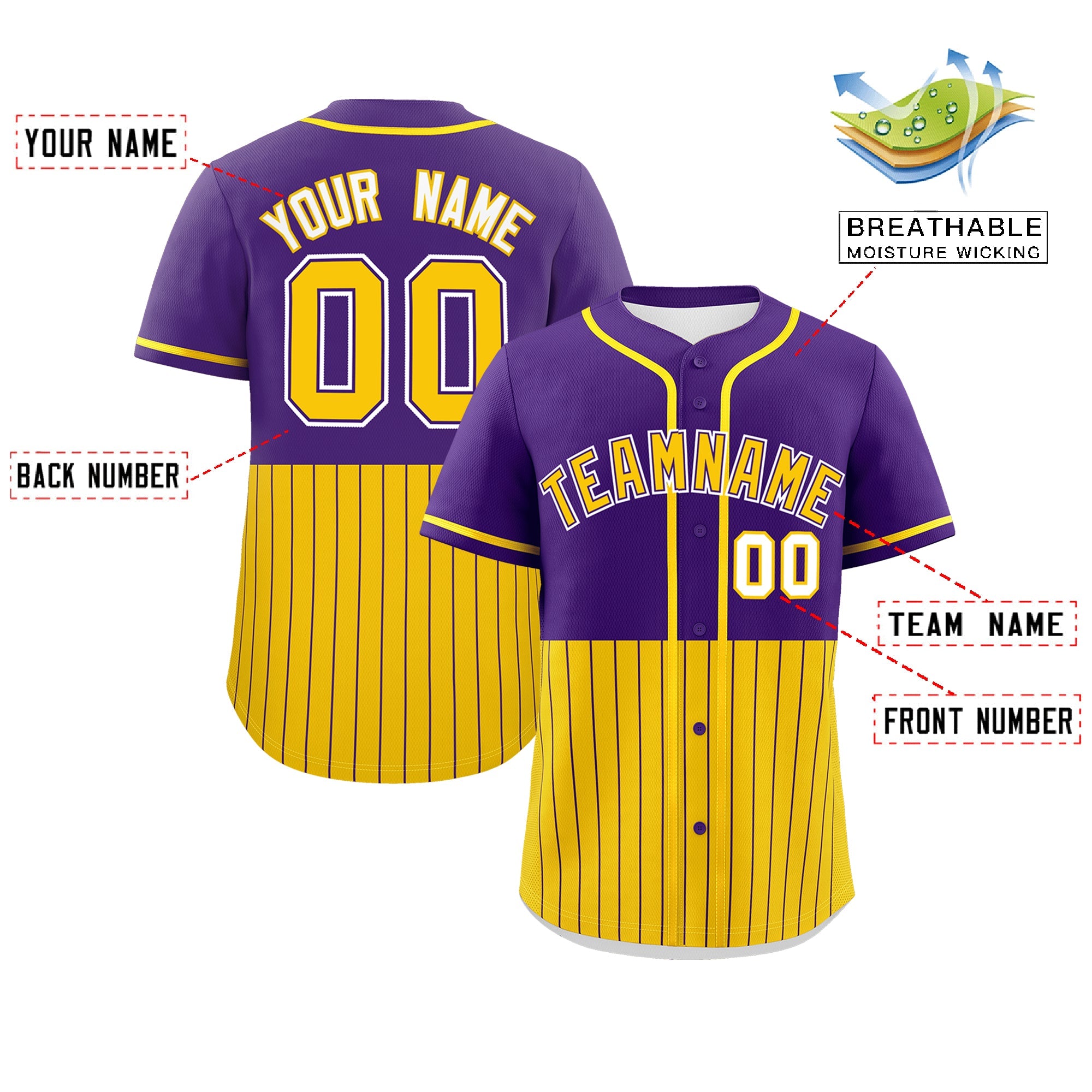 Custom Purple Gold Personalized Half Stripe Design Authentic Baseball Jersey