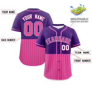 Custom Purple Pink Personalized Half Stripe Design Authentic Baseball Jersey